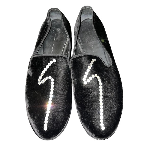 $1091 Giuseppe Zanotti Black Velvet Kevin Rhinestone Slip-on Shoes Size 45 US 12 main image 5